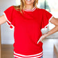 Feeling Festive Red & White Ruffle Sleeve Sweater Knit Top