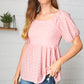Mauve Eyelet Puff Sleeve Babydoll Top