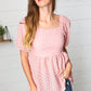 Mauve Eyelet Puff Sleeve Babydoll Top
