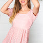 Mauve Eyelet Puff Sleeve Babydoll Top