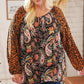 Boho Paisley Leopard Print Front Tie Woven Blouse