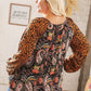 Boho Paisley Leopard Print Front Tie Woven Blouse