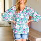 Femme' Lavender & Green Floral V Neck Woven Top