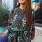 Diva Dreams Chocolate Floral Frill Bubble Sleeve Blouse