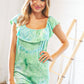 Lime Square Neck Ruffle Tie Dye Tank Top