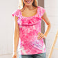 Fuchsia Square Neck Ruffle Tie Dye Tank Top