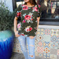 Flower Power Moss Green Floral Print Ruffle Puff Sleeve Top