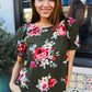 Flower Power Moss Green Floral Print Ruffle Puff Sleeve Top