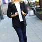 More To Love Black Notched Lapel Ruched Sleeve Blazer