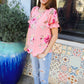Pretty in Pink Floral Print Short Elastic Ruffle Sleeve Top