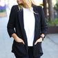 More To Love Black Notched Lapel Ruched Sleeve Blazer