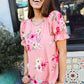 Pretty in Pink Floral Print Short Elastic Ruffle Sleeve Top
