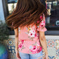 Pretty in Pink Floral Print Short Elastic Ruffle Sleeve Top