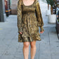 Dazzling Black Gold Foiled Smocked Fit & Flare Dress