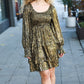 Dazzling Black Gold Foiled Smocked Fit & Flare Dress
