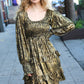 Dazzling Black Gold Foiled Smocked Fit & Flare Dress
