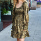 Dazzling Black Gold Foiled Smocked Fit & Flare Dress