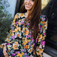 Boho Vibes Notch Tie Neck Floral Print Long Sleeve Blouse
