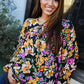 Boho Vibes Notch Tie Neck Floral Print Long Sleeve Blouse