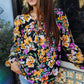 Boho Vibes Notch Tie Neck Floral Print Long Sleeve Blouse