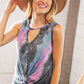 Tie Dye Waffle Cut Out Neck Front Twist Tank