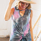 Tie Dye Waffle Cut Out Neck Front Twist Tank