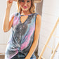 Tie Dye Waffle Cut Out Neck Front Twist Tank