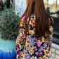 Boho Vibes Notch Tie Neck Floral Print Long Sleeve Blouse