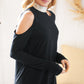 Shimmer Foil Neck Band Cold Shoulder Holiday Top