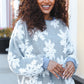 Season Greetings Silver Puffy Snowflake Sherpa Pullover