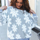 Season Greetings Silver Puffy Snowflake Sherpa Pullover
