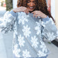 Season Greetings Silver Puffy Snowflake Sherpa Pullover