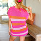 Feeling Bold Fuchsia & Orange Stripe Short Sleeve Dolman Sweater