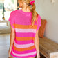 Feeling Bold Fuchsia & Orange Stripe Short Sleeve Dolman Sweater
