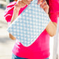 Blue & White Checker Cloth/Knit Travel Bag