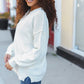 Lock Eyes Ivory Notched Neck With Patch Oversized Sweater