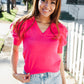 Be Bold Solid Fuchsia Shirred Puff Sleeve Sweater Top