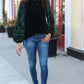 Under the Lights Green Velvet & Sequin Frill Mock Neck Top