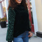 Under the Lights Green Velvet & Sequin Frill Mock Neck Top