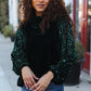 Under the Lights Green Velvet & Sequin Frill Mock Neck Top