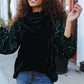 Under the Lights Green Velvet & Sequin Frill Mock Neck Top