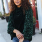 Under the Lights Green Velvet & Sequin Frill Mock Neck Top