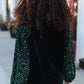 Under the Lights Green Velvet & Sequin Frill Mock Neck Top