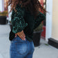 Under the Lights Green Velvet & Sequin Frill Mock Neck Top
