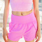 Bright Mauve High Waist Zipper Back Pocket Running Shorts