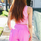 Bright Mauve High Waist Zipper Back Pocket Running Shorts