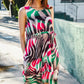 Be Bold Ivory & Green Animal Stripe Bow Tie Korean Silk Dress