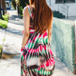 Be Bold Ivory & Green Animal Stripe Bow Tie Korean Silk Dress