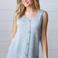 Light Blue Two Tone Button Down Sleeveless Top