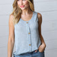 Light Blue Two Tone Button Down Sleeveless Top